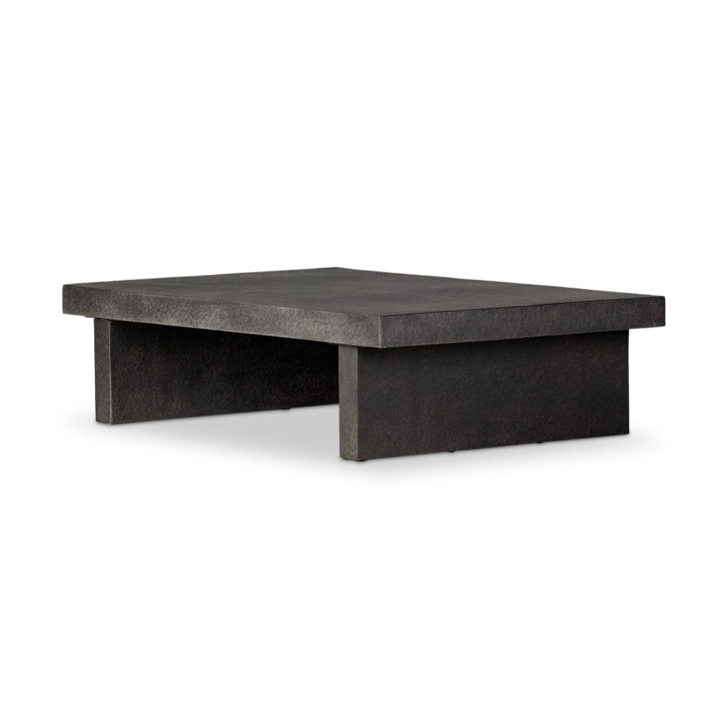 Huesca Outdoor Coffee Table Distressed Graphite Concrete Angled View 241080-001