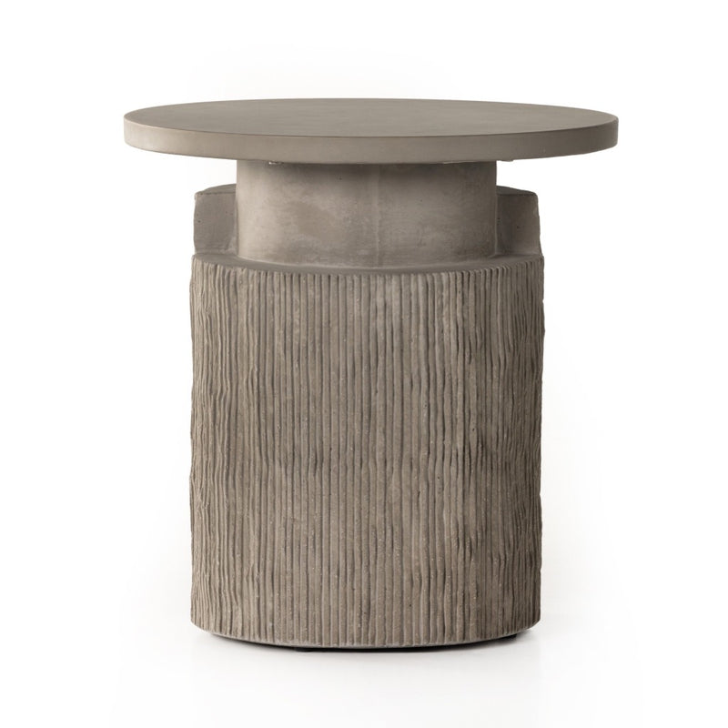 Four Hands Huron Outdoor End Table Flint Concrete Side View