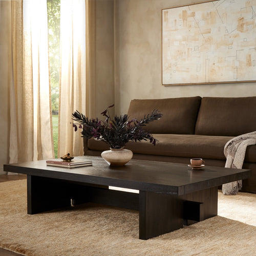 Isaac Coffee Table Smoked Black Veneer Staged View in Living Room 239832-001