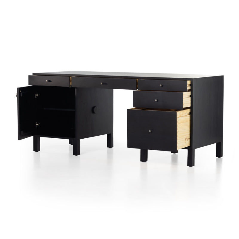 Isador Executive Desk Black Wash Poplar Open Drawers 239731-002
