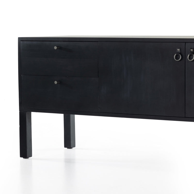 Four Hands Isador Media Console Black Wash Poplar Angled Left Side View