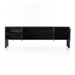 Isador Media Console Black Wash Poplar Front Facing Open Doors View 223975-002