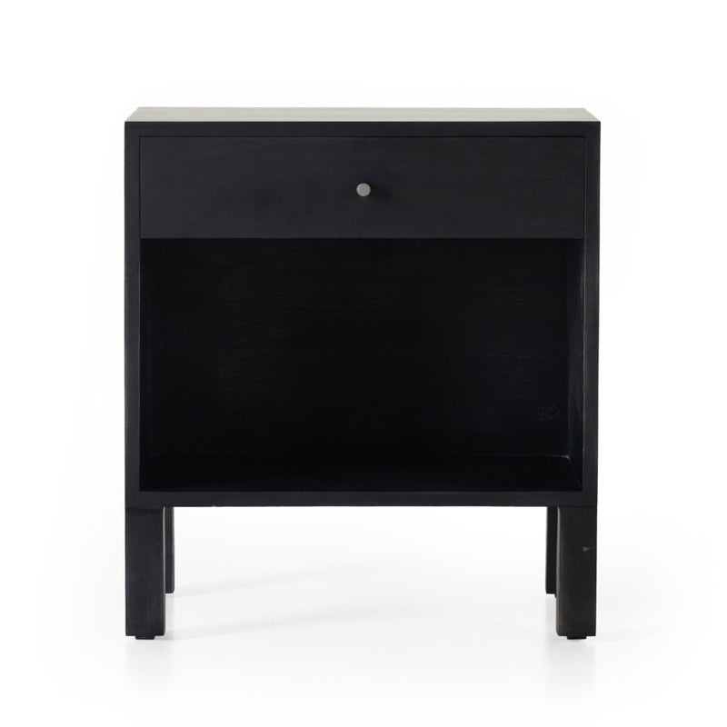 Isador Nightstand Black Wash Poplar Front View Four Hands