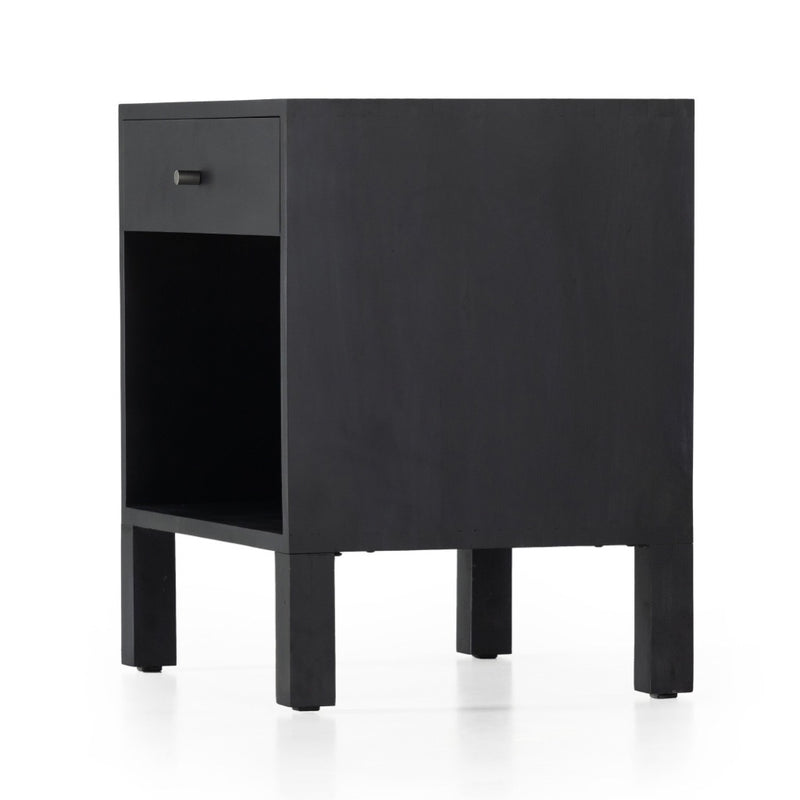 Isador Nightstand Black Wash Poplar Side Angled View 239730-002