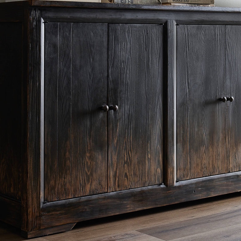 It Takes an Hour Sideboard Distressed Black Angled Front Doors Staged View 242172-001