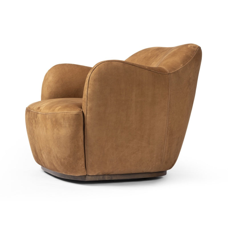 Julius Swivel Chair Nubuck Cognac Angled View Four Hands