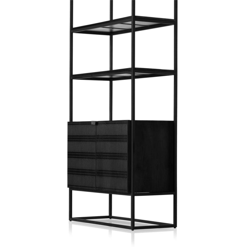 Kelby Bookcase Gunmetal Angled Back Cabinet Four Hands