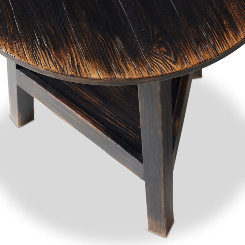 Four Hands Kickapoo River Cricket Table by Van Thiel Distressed Black Pine Veneer Edge