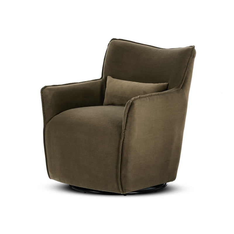 Kimble Swivel Chair Henry Coffee angled View Four Hands