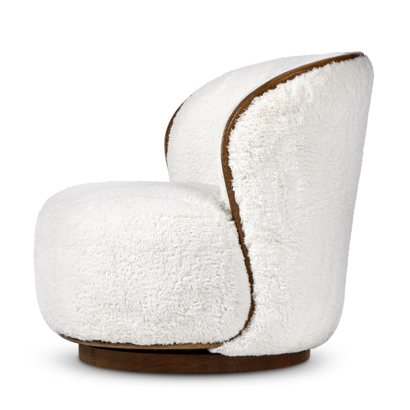 Four Hands Kittridge Swivel Chair Ivory Angora Angled View