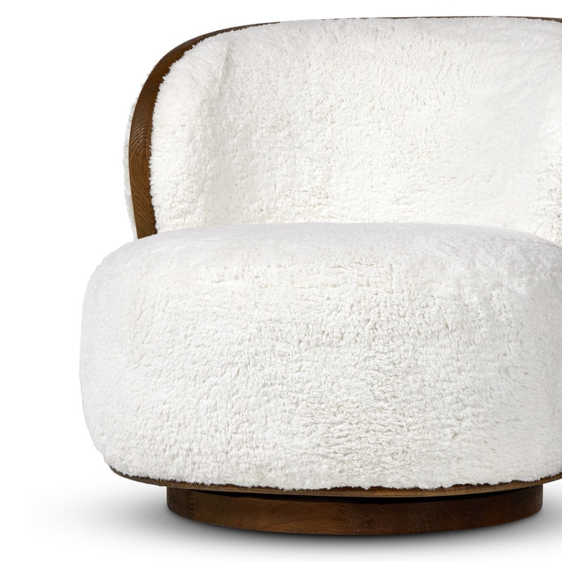 Four Hands Kittridge Swivel Chair Ivory Angora Swivel Base