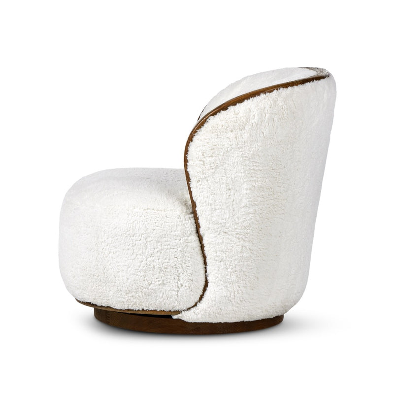 Kittridge Swivel Chair Ivory Angora Side View Four Hands