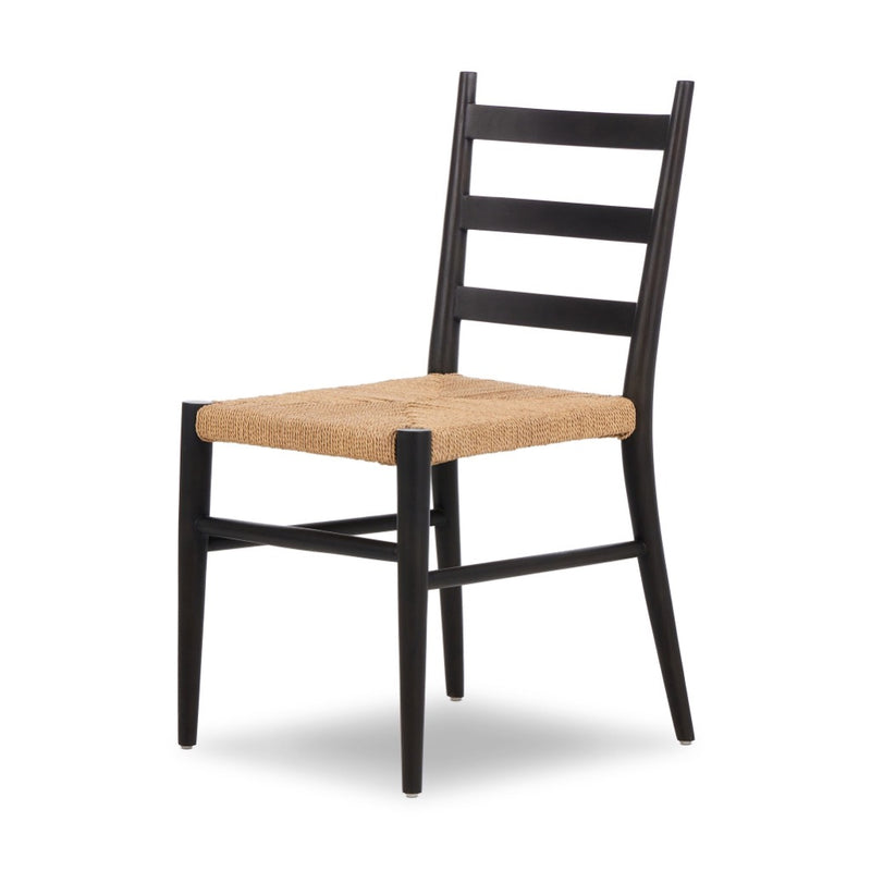 Ladder Back Outdoor Dining Chair Aged Ebony Teak Angled View 235197-009