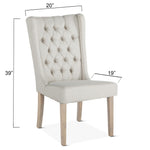 Lara Tufted Dining Chair Off White Linen Angled Dimensions View G206-LARA-04-N