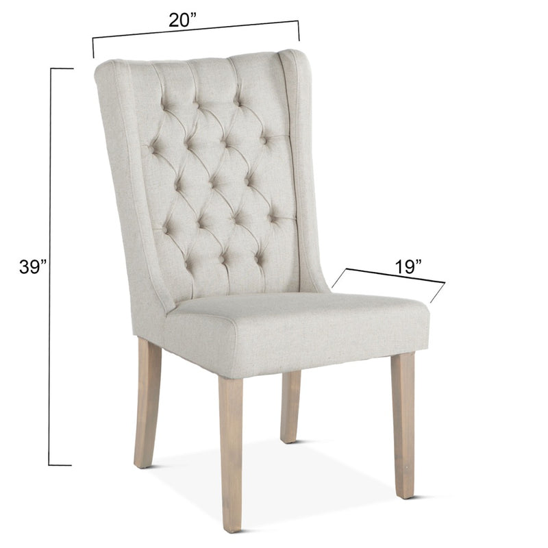 Lara Tufted Dining Chair Off White Linen Angled Dimensions View G206-LARA-04-N