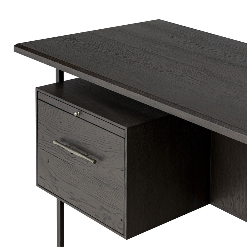 Four Hands Lauren Desk Charcoal Oak Resawn Veneer Angled View