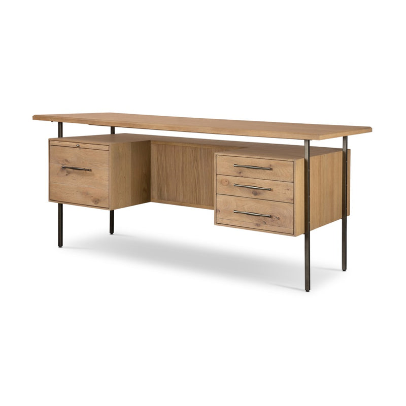 Lauren Desk Natural Solid Oak Angled View Four Hands