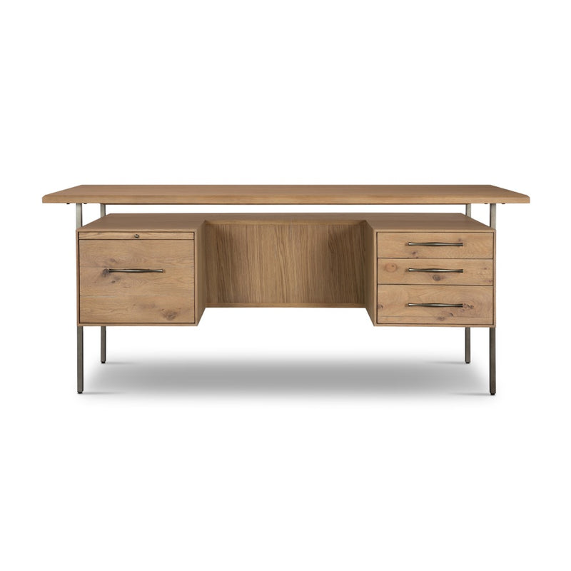 Lauren Desk Natural Solid Oak Back View Four Hands