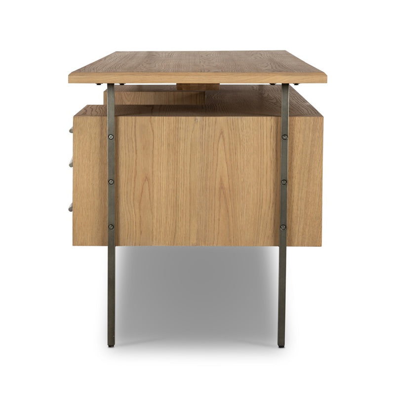 Four Hands Lauren Desk Natural Solid Oak Side View