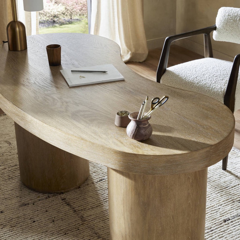 Four Hands Leeds Desk Blonde Oak Veneer Tabletop Staged View