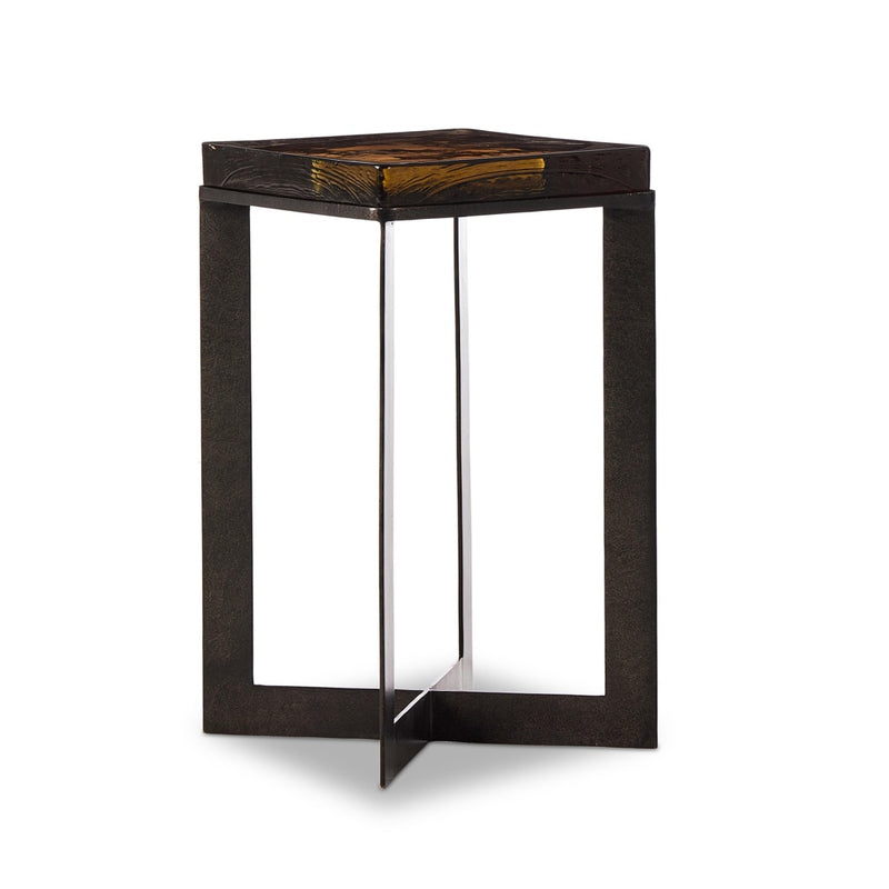 Lennie Cast Glass End Table Amber Cast Glass Angled View 239911-001