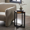 Four Hands Lennie Cast Glass End Table Amber Cast Glass Stated View next to Accent Chair