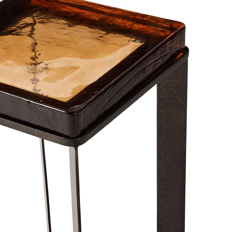 Four Hands Lennie Cast Glass End Table Amber Cast Glass Tabletop Detail