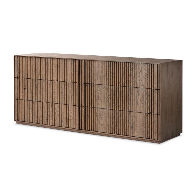 Leo 6 Drawer Dresser by Thomas Bina Rustic Grey Angled View 231733-002