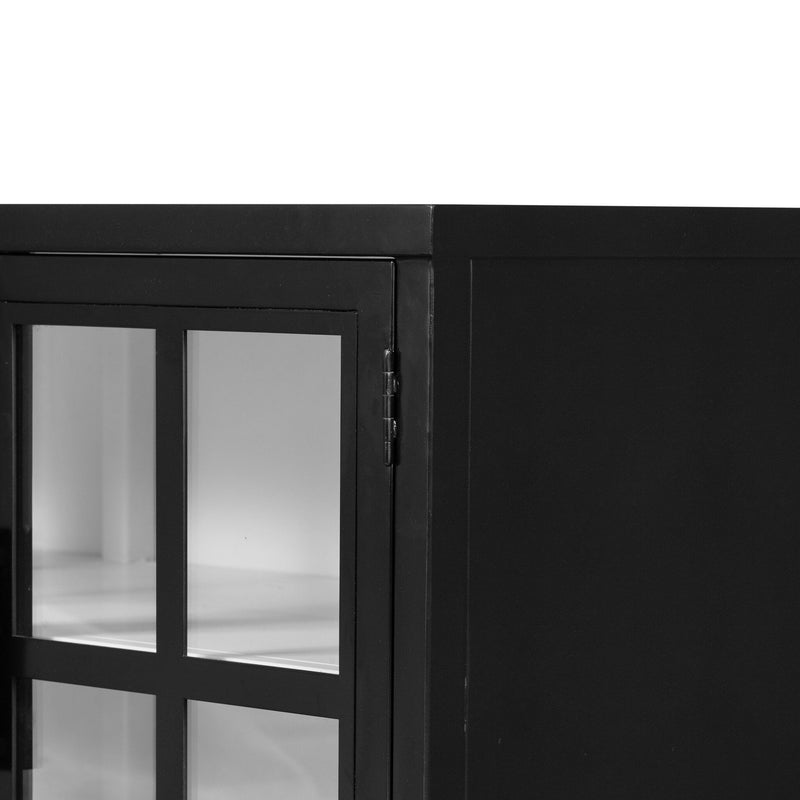 Lexington Media Console Black Glass Panel Doors Four Hands