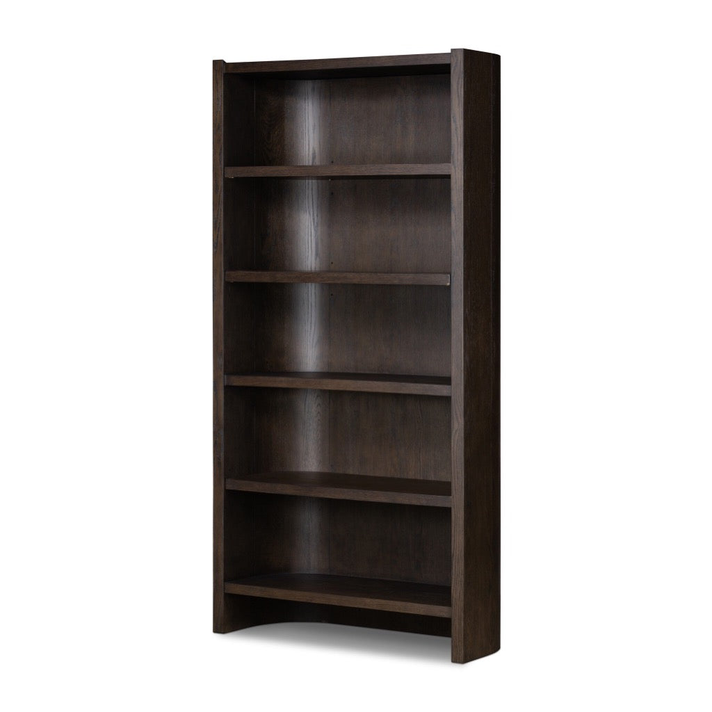 Lockhart Bookcase Rubbed Black Oak Solid Angled View 239621-001