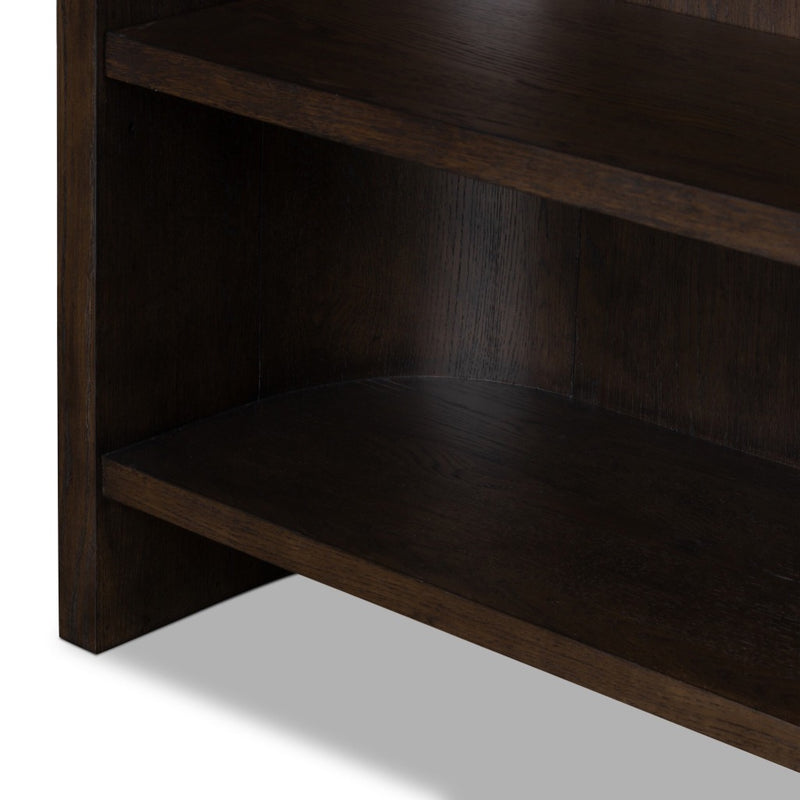 Lockhart Bookcase Rubbed Black Oak Solid Oak Feet Detail Four Hands