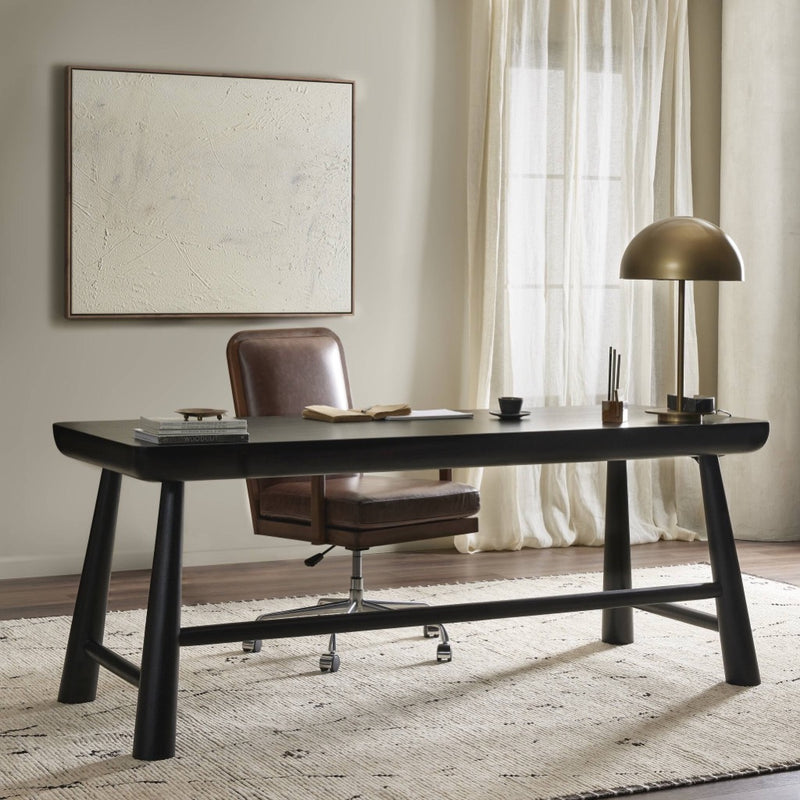 Lorik Desk Worn Black Acacia Staged View in Home Office Four Hands