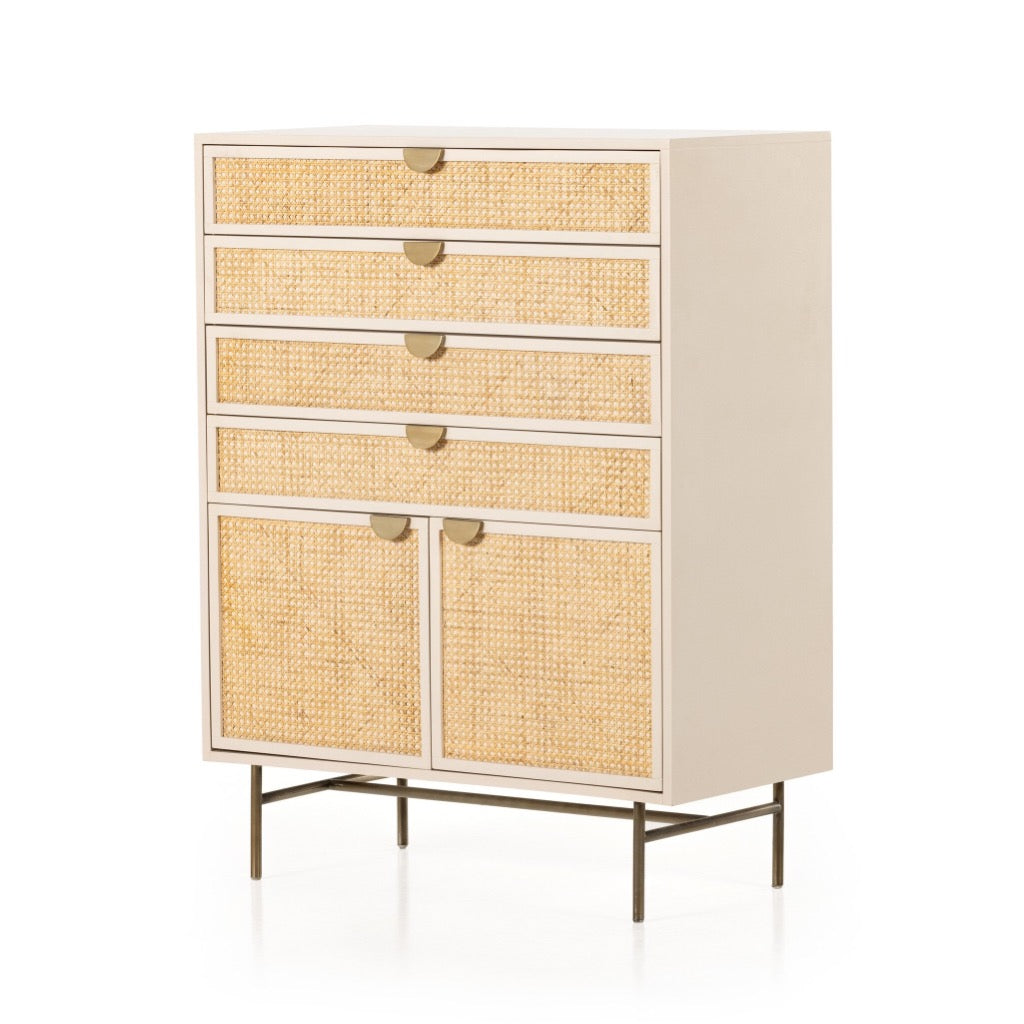 Luella Tall Dresser Light Natural Cane Angled View Four Hands