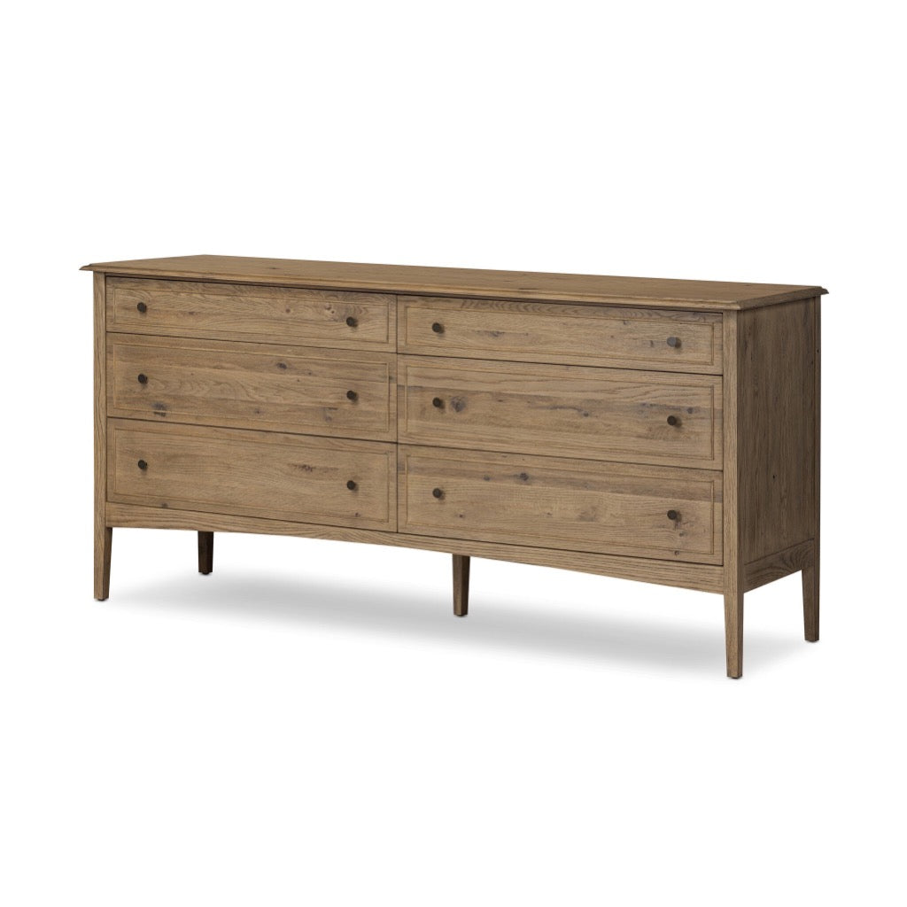 Maggie 6 Drawer Dresser Aged Smoked Oak Resawn Angled View 246648-003