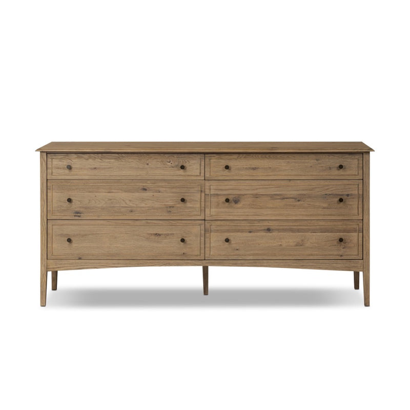 Maggie 6 Drawer Dresser Aged Smoked Oak Resawn Front Facing View Four Hands