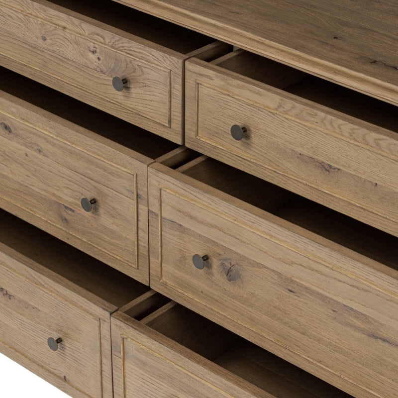 Maggie 6 Drawer Dresser Aged Smoked Oak Resawn Oak Drawers 246648-003