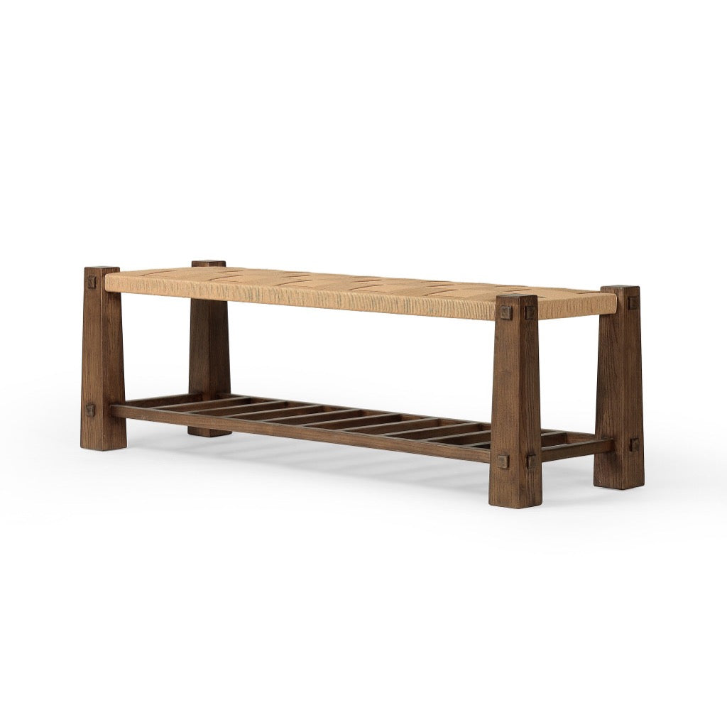 Malin Accent Bench Natural Paper Cord Angled View Four Hands