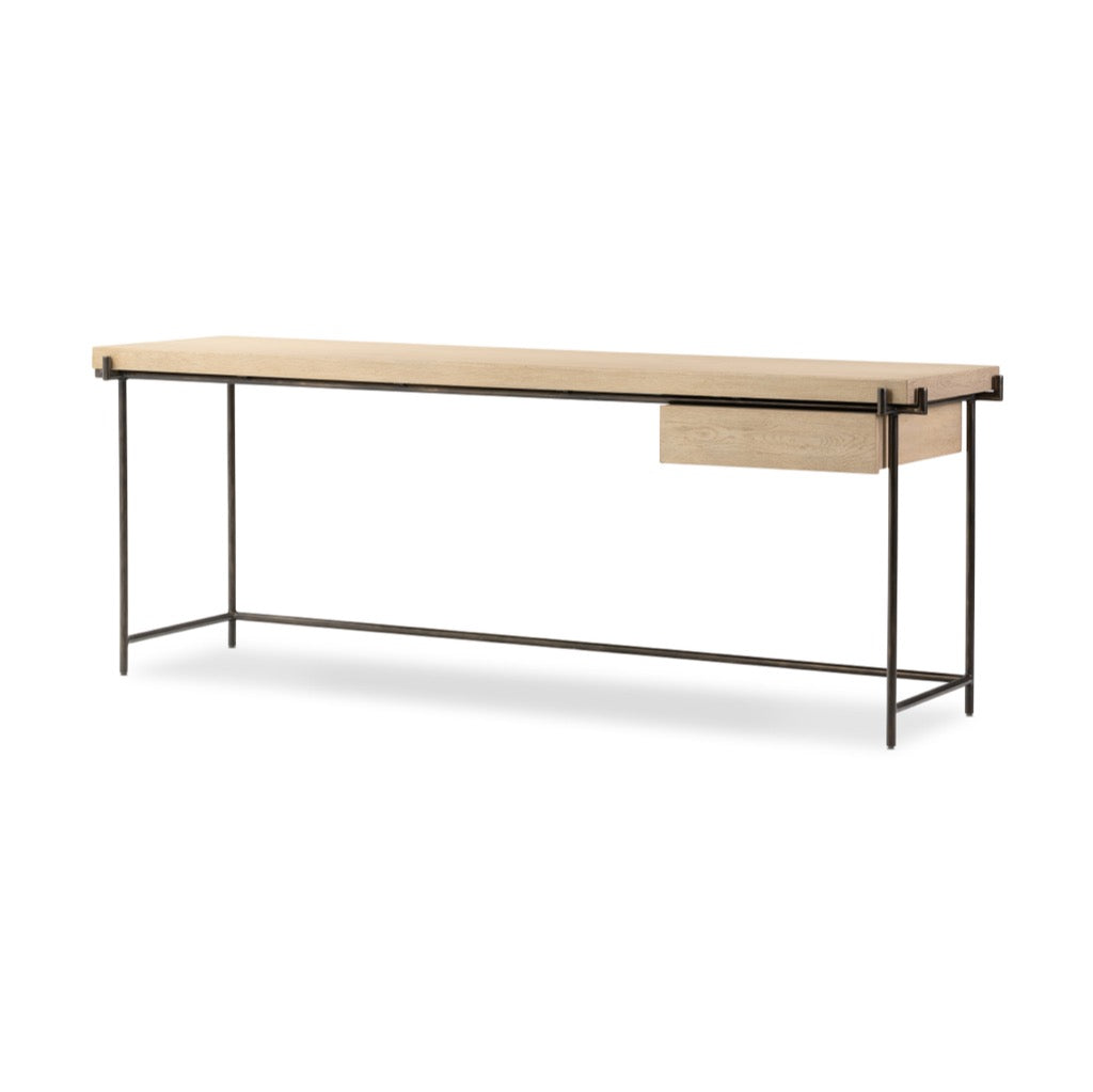 Manuel Desk Bleached Oak Veneer Angled View Four Hands