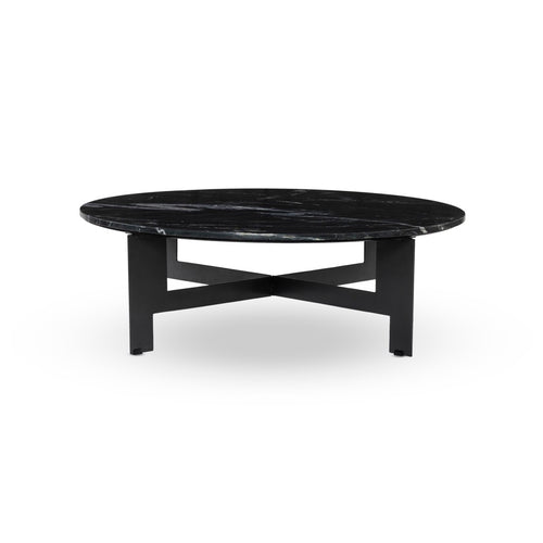 Marble Round Coffee Table with Iron Black Marble Side View Four Hands