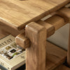 Marcia Low Console Table Natural Reclaimed French Oak Staged View Joint Details Four Hands