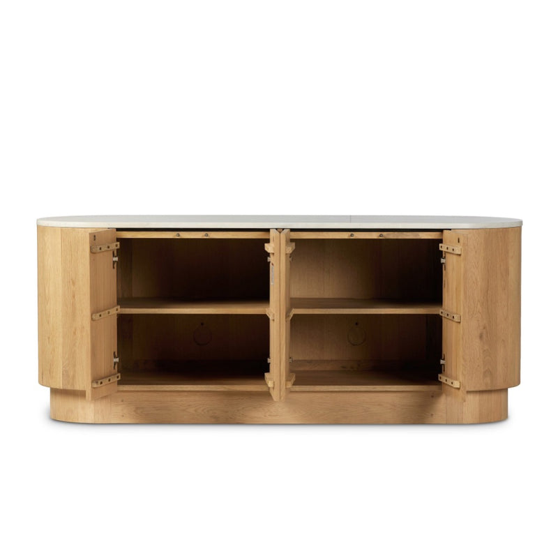 Mariah Sideboard Light Blonde Oak Front Facing View Open Drawers 230204-004