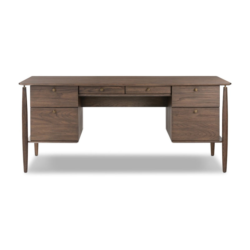 Markia Executive Desk Aged Oak Veneer Front Facing View 236894-001