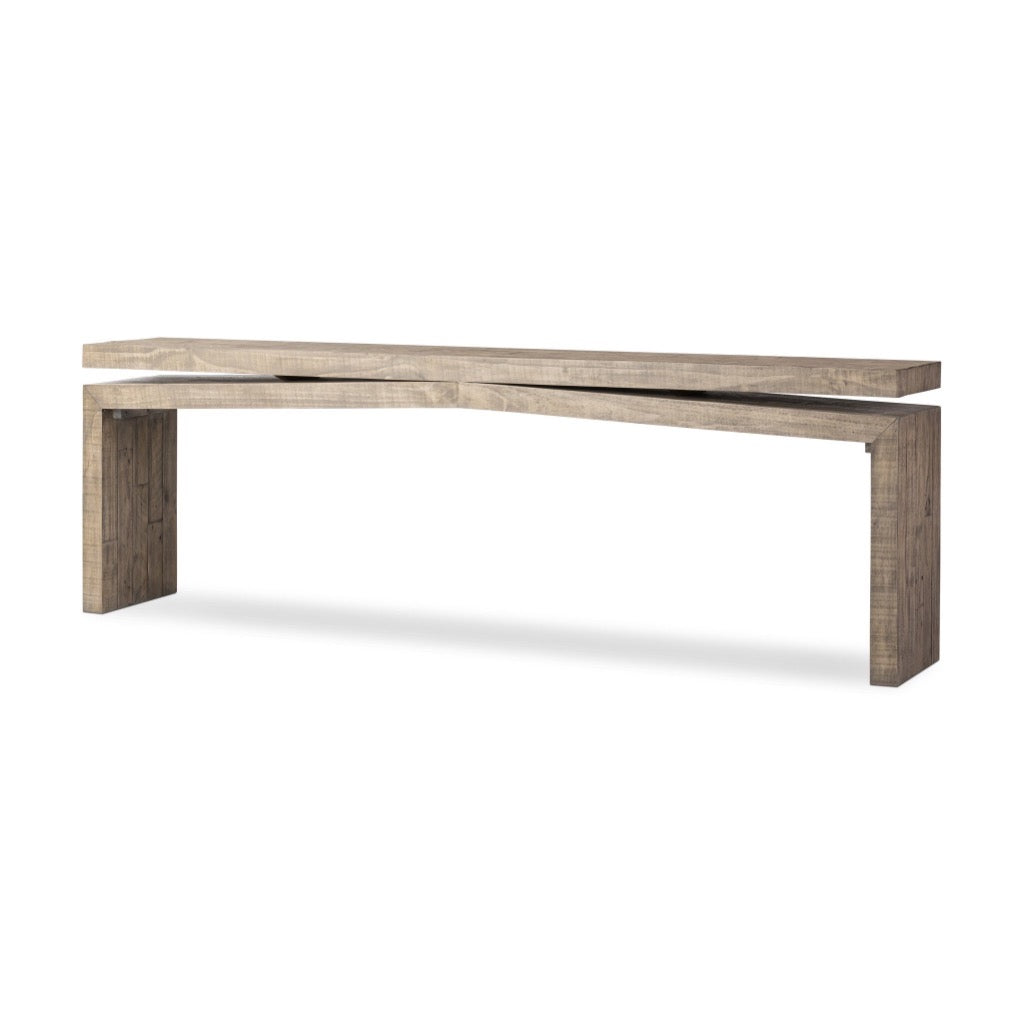 Matthes Large Console Table Weathered Wheat Angled View Four Hands