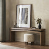 Matthes Oak Console Table Rustic Grey Veneer Staged View Four Hands