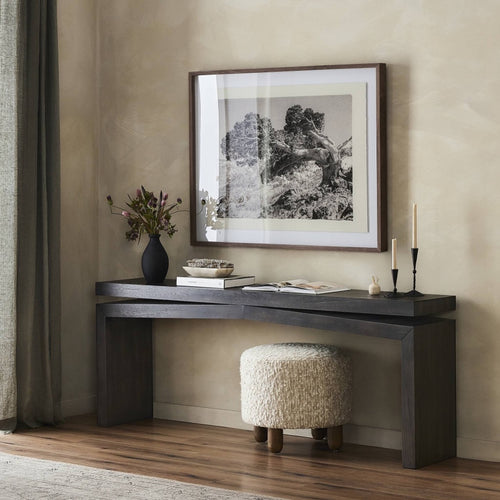 Matthes Oak Console Table Smoked Black Veneer Staged View 107936-011