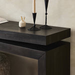 Matthes Oak Console Table Smoked Black Veneer Staged View 107936-011