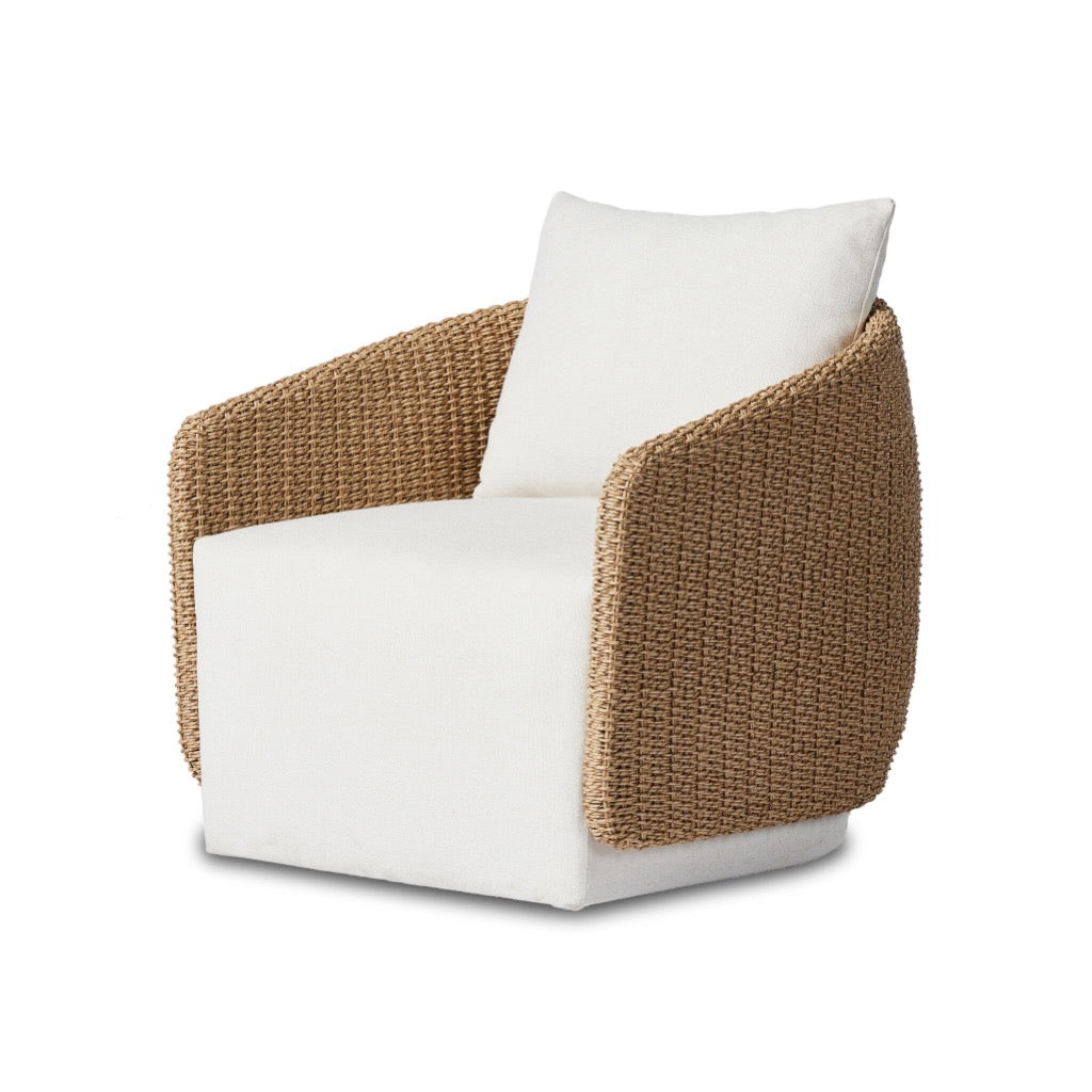 Maven Outdoor Swivel Chair Alessi Linen Angled View Four Hands