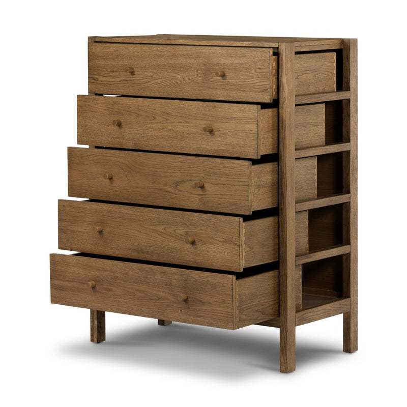 Four Hands Meadow 5 Drawer Dresser Tawny Oak Open Drawers