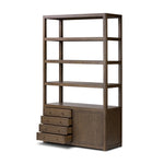 Four Hands Miko Bookcase Fawn Oak Angled View Open Drawer