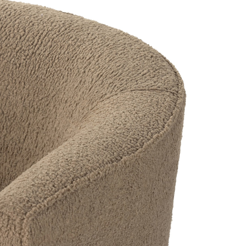 Four Hands Mila Swivel Chair Sheepskin Camel Curved Backrest